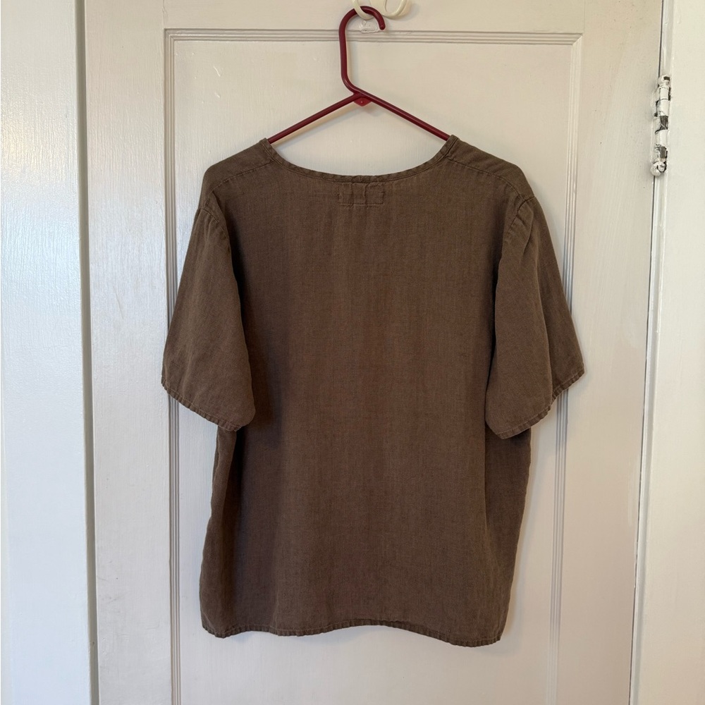 FLAX 100% Linen Brown Short Sleeve - Large - Picture 3 of 3
